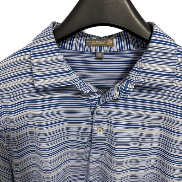 Peter Millar Summer Comfort Golf Polo Shirt Size XL Striped Golf Logo Blue - Picture 3 of 7
